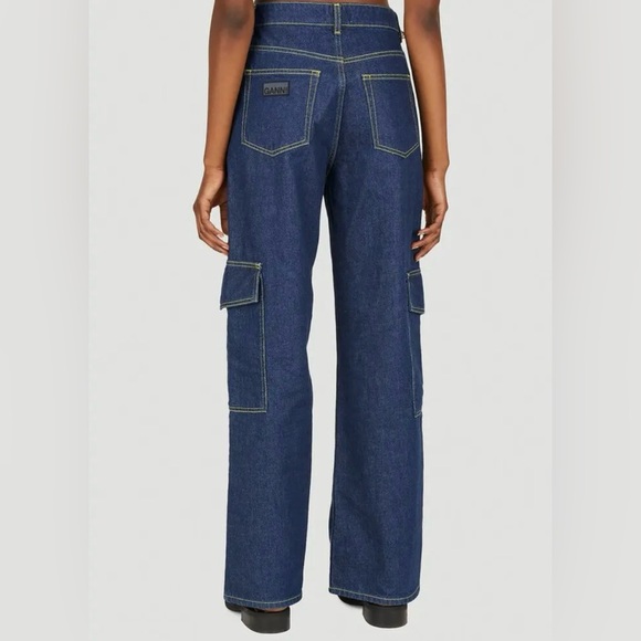 NWT. Ganni Angi Wide Leg Cargo Jeans, Rinse Denim, Size 24 - Picture 2 of 8